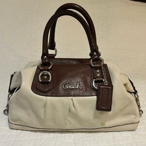 Coach Ashley Leather Satchel in cream/bone and brown